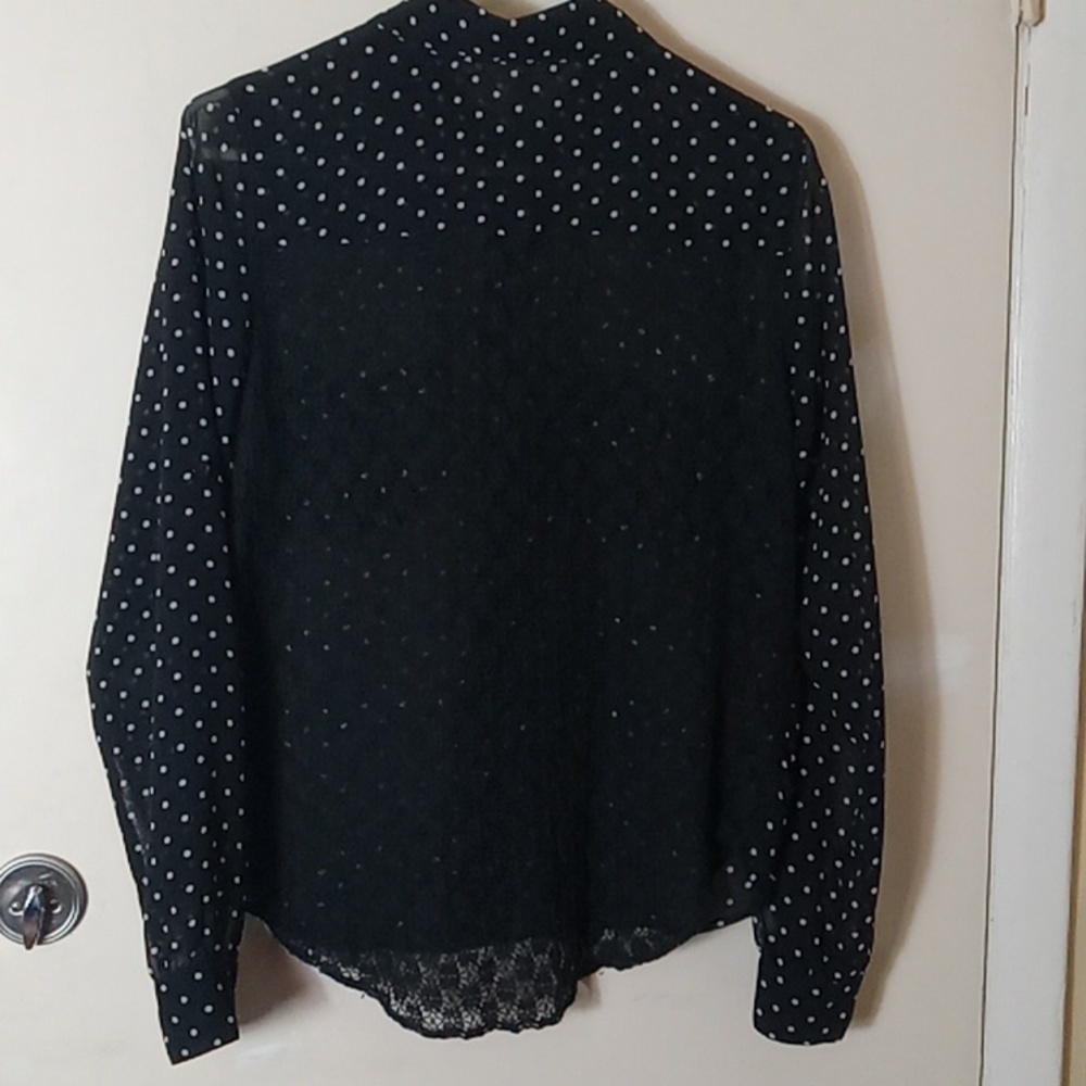 Xhiliration Blouse Black w/ White Polka Dots Med Like New - Picture 3 of 5